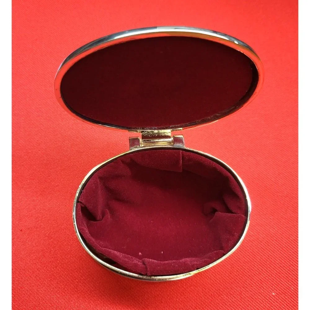 Vintage Silver Plated Roses Hinged Cover Trinket Jewelry Box Red Velvet Lining